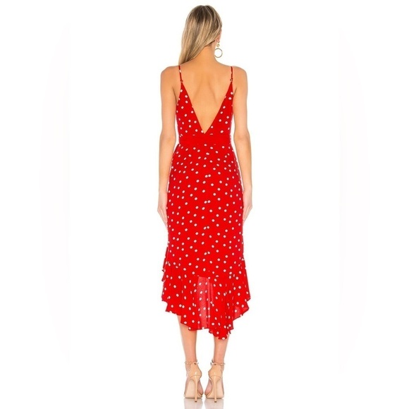 Lovers + Friends Bridget Red White Midi Dress (missing belt) Sz Small Faux Wrap - Picture 3 of 15
